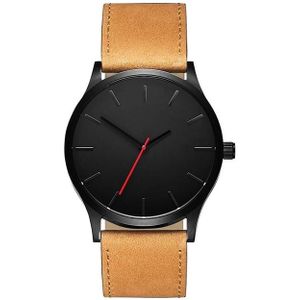 Mannen eenvoudige mat lederen riem quartz horloge (bruin)