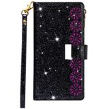 Voor iPhone X / XS Multi-card Slots Starry Sky Laser Carving Glitter Zipper Horizontale Flip Lederen Case met Holder & Wallet & Lanyard(Zwart)