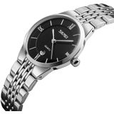 SKMEI 9139 Dames / Man Fashion Quartz Horloge Steel Band Waterdicht paar horloge voor vrouwen (Zwart Zilver )