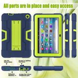 Voor Amazon Kindle Fire 7 2022 Contrast Kleur Kickstand Silicone Hard PC Tablet Case (Marinegroen)