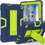 Voor Amazon Kindle Fire 7 2022 Contrast Kleur Kickstand Silicone Hard PC Tablet Case (Marinegroen)