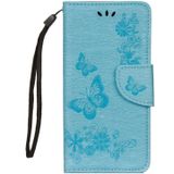 Voor Huawei P20 relif Lite Vintage bloemen vlinder patroon horizontale Flip lederen draagtas met kaartslot & houder & portemonnee & Lanyard (blauw)