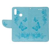 Voor Huawei P20 relif Lite Vintage bloemen vlinder patroon horizontale Flip lederen draagtas met kaartslot & houder & portemonnee & Lanyard (blauw)