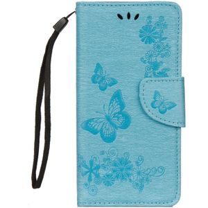 Voor Huawei P20 relif Lite Vintage bloemen vlinder patroon horizontale Flip lederen draagtas met kaartslot & houder & portemonnee & Lanyard (blauw)