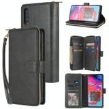 Voor Samsung Galaxy A70 Zipper Wallet Bag Horizontale Flip PU Lederen case met Houder & 9 Card Slots & Wallet & Lanyard & Photo Frame(Zwart)