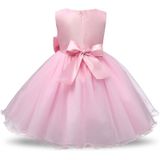 Roze meisjes mouwloos Rose Flower patroon Bow-knoop Lace Dress Toon jurk  Kid grootte: 100cm