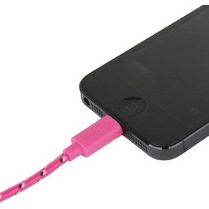 Geweven Nylon stijl USB 8 Pin Data Transfer / laad Kabel voor iPhone 6 / 6S & 6 Plus / 6S Plus, iPhone 5 & 5S & 5C, Lengte: 1 meter (hard roze)