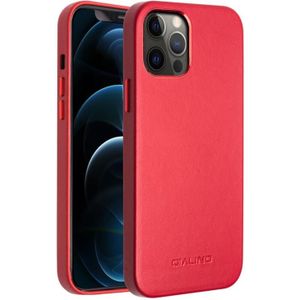 QIALINO Schokbestendige cowhide leder beschermhoes voor iPhone 12 Pro Max(Rood)