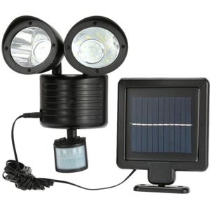 6W 22 LEDs Solar Powered dubbele hoofden Body Sensor IP55 waterdicht buiten LED Wall Light
