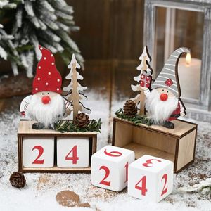 Kerstmis Houten Dennenappel Kalender Ornamenten Decoratieve Houten Kalender Countdown Ornaments (Red Hat)