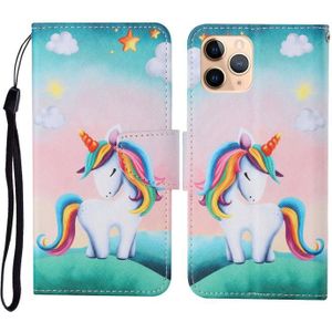 Voor iPhone 11 Pro Max geschilderd patroon horizontale flip leathe geval (regenboog eenhoorn)