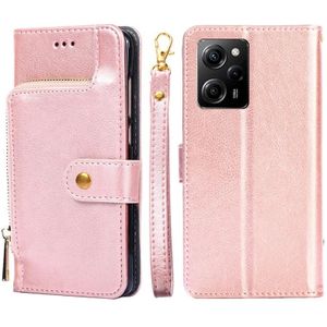 Voor Xiaomi Poco X5 Pro / Redmi Note 12 Pro Snelheid Rits Tas Lederen Telefoon Case(Rose Goud)