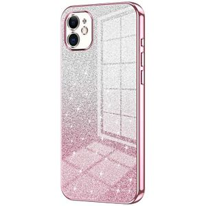 Voor iPhone 11 Gradint Glitter Poeder Gegalvaniseerde Telefoonhoesje (Roze)