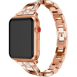 X-vormige Diamond-bezaaid Solid RVS polsband horlogeband voor Apple Watch serie 3 & 2 & 1 42mm (Rose goud)