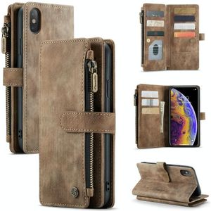 Caseme-C30 PU + TPU Multifunctionele Horizontale Flip Leren Case met Houder & Card Slot & Portemonnee & Rits Pocket voor iPhone XS MAX (Brown)