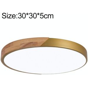 Wood Macaron LED Round Ceiling Lamp  Stepless Dimming  Size:30cm(Gold)