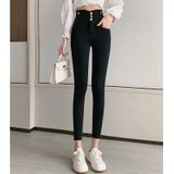 Lente zomer hoge taille slim skinny jeans (kleur: zwart Maat: 27)