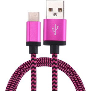 Geweven stijl Type-C USB 3.1 naar USB 2.0 Data sync oplaad Kabel voor MacBook / Google Chromebook / Nokia N1 Tablet PC / LeTV Smartphone  lengte: 1 Meter (hard roze)