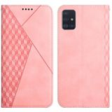 For Samsung Galaxy A51 Diamond Pattern Splicing Skin Feel Magnetic Horizontal Flip Leather Case with Card Slots & Holder & Wallet(Rose Gold)