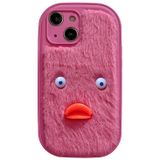 Voor iPhone 13 pluche witte ogen eend TPU telefoonhoesje (roze rood)