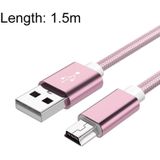 5 stks Mini USB naar USB Een geweven gegevens / laadkabel voor MP3  Camera  Auto DVR  Lengte: 1.5m (ROSE GOUD)