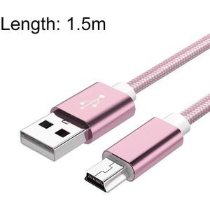 5 stks Mini USB naar USB Een geweven gegevens / laadkabel voor MP3  Camera  Auto DVR  Lengte: 1.5m (ROSE GOUD)