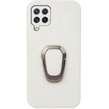 Voor Samsung Galaxy A22 4G Ring Houder Litchi Textuur Lederen Telefoon Case (Wit)