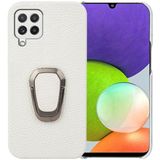 Voor Samsung Galaxy A22 4G Ring Houder Litchi Textuur Lederen Telefoon Case (Wit)