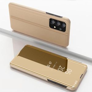 Voor Samsung Galaxy A73 5G Geplated Mirror Flip Lederen Case met Houder (Goud)