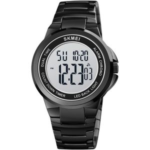SKMEI 1712 Dual Time LED Digitale Display Lichtgevende roestvrijstalen band Elektronisch horloge (zwart en wit)