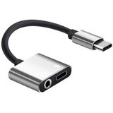 USB-C/type-C tot 3 5 mm AUX + USB-C/type C oortelefoon adapter lader audio kabel voor Mi 8 Lite a2 (L1130) (zilver)