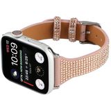 T-vormige kleine taille flitsende diamant lederen band horlogeband voor Apple Watch Series 6 & SE & 5 & 4 44mm / 3 & 2 & 1 42mm (rose goud)