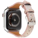 T-vormige kleine taille flitsende diamant lederen band horlogeband voor Apple Watch Series 6 & SE & 5 & 4 44mm / 3 & 2 & 1 42mm (rose goud)