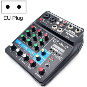 Teyun A4 4-weg kleine microfoon digitale mixer live opname-effector (EU-plug)