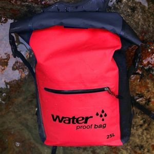 Outdoor vouwen dubbele schoudertas droge zak PVC waterdichte rugzak  capaciteit: 25L (rood)
