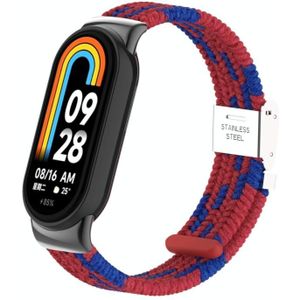 Voor Xiaomi Mi Band 8 / 8 NFC metalen kop + nylon gevlochten stalen gesp horlogeband (rood blauw)