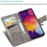 Butterfly Love bloemen relif horizontale Flip lederen case voor Galaxy A50  met houder & kaartsleuven & portemonnee & Lanyard (blauw)