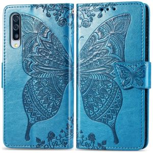 Butterfly Love bloemen relif horizontale Flip lederen case voor Galaxy A50  met houder & kaartsleuven & portemonnee & Lanyard (blauw)