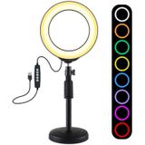 PULUZ 6 2 inch 16cm USB 10 modes 8 kleuren RGBW Dimbare LED ring Vloggen fotografie video lichten + ronde basis Desktop Mount met koude schoen statief bal hoofd (zwart)