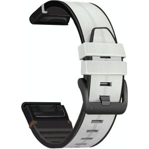 Voor Garmin Fenix 6 Silicone + Leather Quick Release Replacement Strap Watchband (Lichtgrijs)