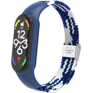 Voor Xiaomi Mi Band 7 Verstelbare Nylon gevlochten gentegreerde horlogeband (Blue White)