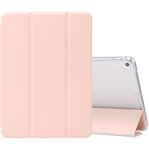 Voor iPad mini (2019) / mini 4 3-vouwend elektrisch geperste huidtextuur Horizontale flip schokbestendige transparante TPU + PU lederen hoes met houder & penslot & slaap / wake-upfunctie(Lichtroze)