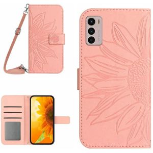Voor Motorola Moto G42 Skin Feel Sun Flower Pattern Flip Leather Phone Case met Lanyard