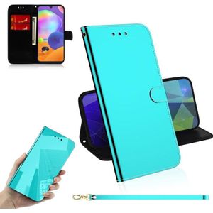 Voor Samsung Galaxy A31 Lmitated Mirror Surface Horizontale Flip Lederen case met Holder & Card Slots & Wallet & Lanyard(Mint Green)