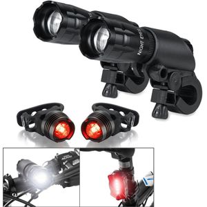 5W Mountain Bike Koplamp Opladen Zoom Glare Waterdicht Zaklamp Set Auto Koplamp x 2 + Achterlicht x 2 (Set Drie)