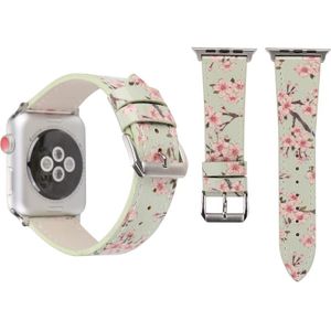 Plum Blossom patroon lederen pols horloge Band mode voor Apple Watch serie 3 & 2 & 1 42mm (lichtgroen)