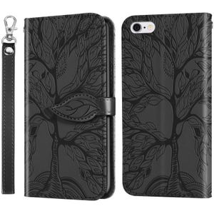 Life of Tree Embossing Patroon Horizontaal Flip Lederen Case met Houder & Card Slot & Wallet & Photo Frame & Lanyard Voor iPhone 6 Plus & 6s Plus(Zwart)
