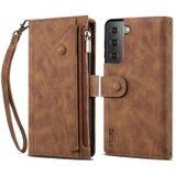 Voor Samsung Galaxy S22 5G Retro Frosted Horizontale Flip Lederen Telefoonhoesje Met Houder & Card Slot & Portemonnee & Rits Pocket & Lanyard (Brown)