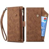 Voor Samsung Galaxy S22 5G Retro Frosted Horizontale Flip Lederen Telefoonhoesje Met Houder & Card Slot & Portemonnee & Rits Pocket & Lanyard (Brown)