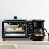 3 in 1 Elektrische Ontbijtmachine Multifunctionele Koffiezetapparaat + Koekenpan + Mini Oven Huishoudelijk brood Pizza Oven(Zwart)